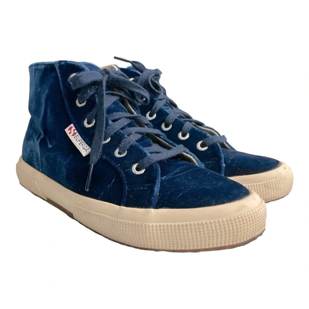 Superga Womens Blue  velvet high top sneakers size 6.5